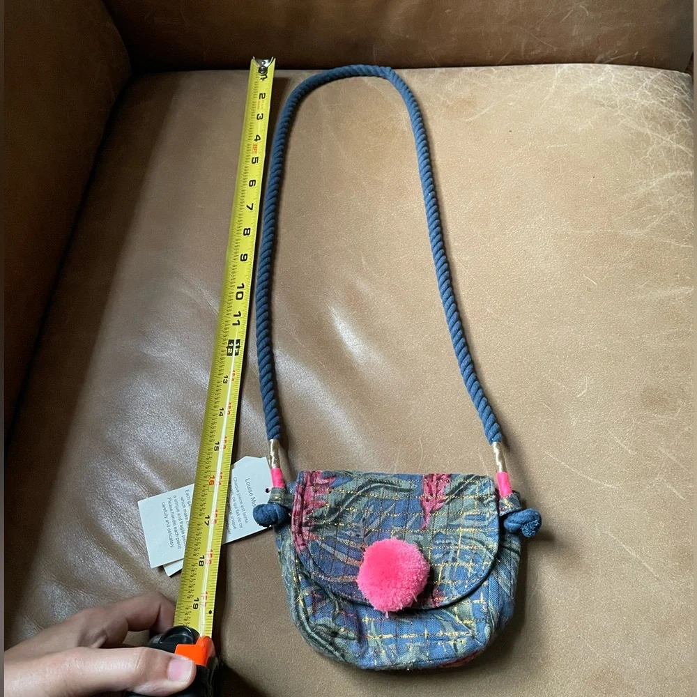 Louise Misha Kids Blue Patterned Crossbody Bag with Pink Pom